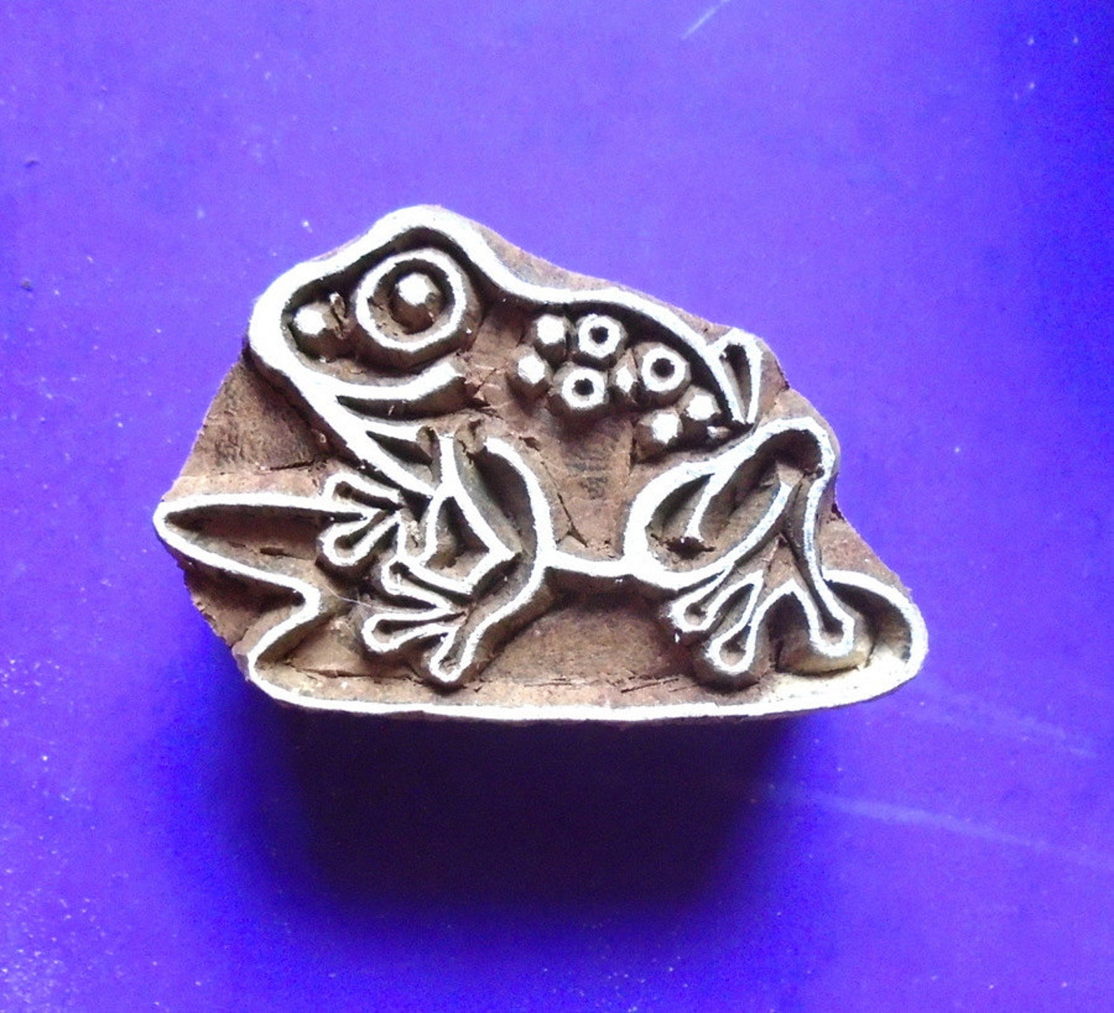 Frog Hand Carved Wood Stamp Amphibian Pottery Textile Clay Etsy