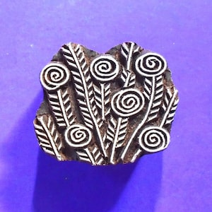 Stylized Swirl Flower Leaf Wood Hand Carved Indian Fabric Clay Pottery  Print Block Stamp