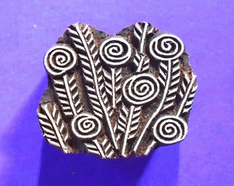 Stylized Swirl Flower Leaf Wood Hand Carved Indian Fabric Clay Pottery  Print Block Stamp