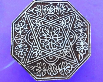 Hand Carved Octagon Geometric Floral Wood Stamp Indian Textile Clay Print Block
