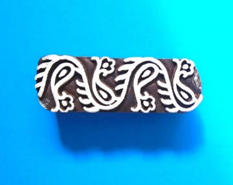 Paisley Floral Scroll Hand Carved Wood Pottery fabric Stamp Clay Textile Border Indian Print Block