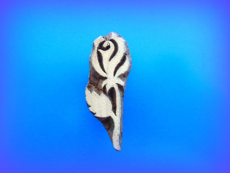 Rose Stalk Flower Hand Carved Floral Wood Fabric Textile Clay Stamp Indian Print Block 169