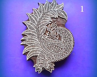 Peacock Large Hand Carved Wood Stamp Animal Indian Printing Block