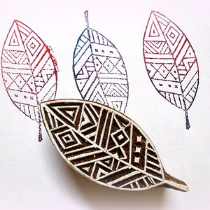 Leaf Wood Pottery Stamp Hand Carved Fabric Textile Henna Tribal Design Indian Print Block