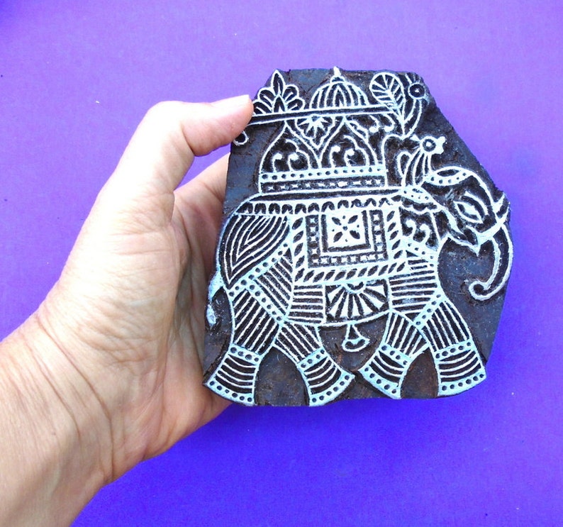 Large Elephant Hand Carved Wood Stamp Animal Indian Print Etsy