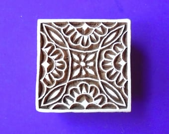Sello cuadrado de madera tallado a mano para tela, textiles, cerámica, arcilla y batik.