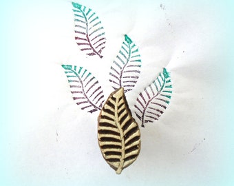 Small Leaf Fern Hand Carved Indian Print Block Wood Fabric Textile Clay Pottery Stamp  (SMBX1)