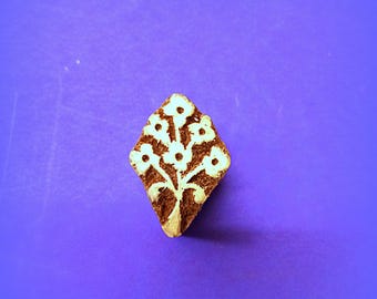 Small Tree Hand Carved Wood Pottery Clay Fabric Texile Stamp Indian Printing Block SMBX3