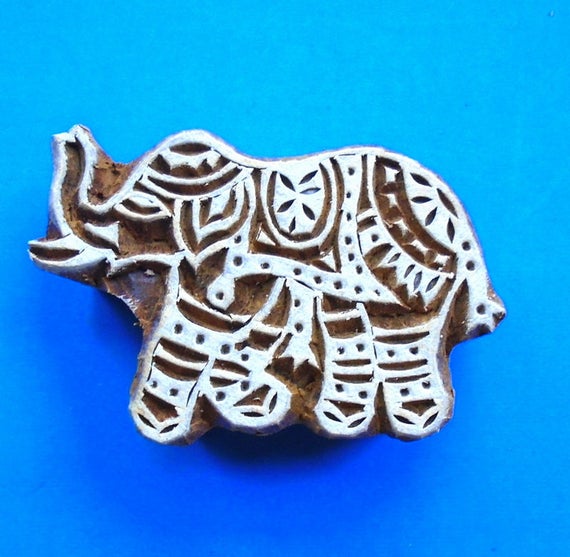 CRAFT Carved Wood Henna Elephant Decor