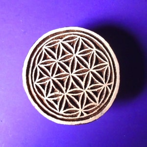 Flower of Life Round Wood Stamp Hand Carved Fabric Textile Indian Print Block