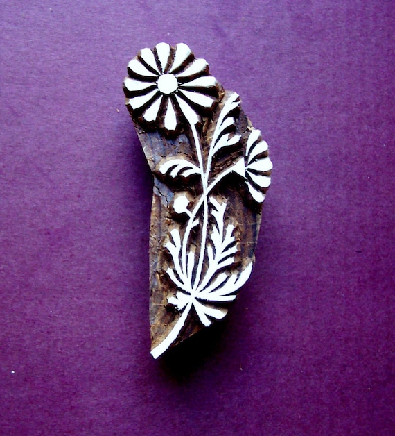 Daisy Flower Stalk Hand Carved Wood Stamp Clay Textile Printing Block