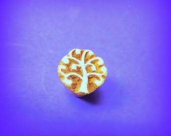 Small Tree Hand Carved Wood Pottery Clay Fabric Texile Stamp Indian Printing Block SMBX3
