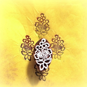 Flower Wood Carved Henna Pottery Clay Textile Fabric Stamp Indian Print Block smbx4