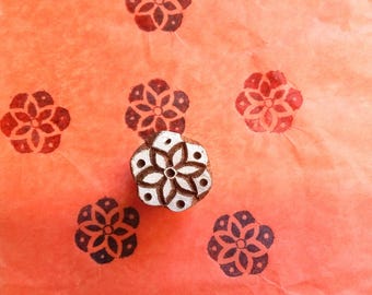 Small Round Circle Geometric Flower Wood Pottery Stamp Hand Carved Fabric Textile Indian Print Block