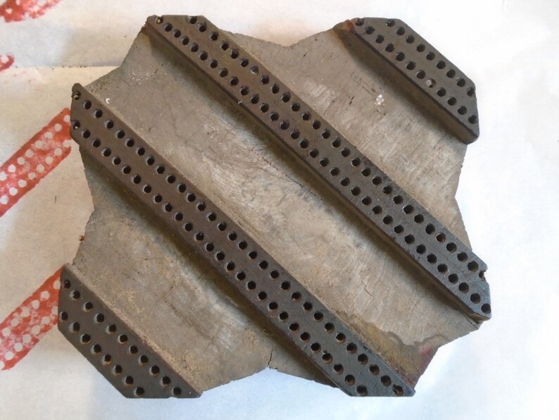 Diagonal Lines Antique Vintage Large Wood Textile Clay pottery Stamp Hand Carved Old Indian Print Block BOX 2