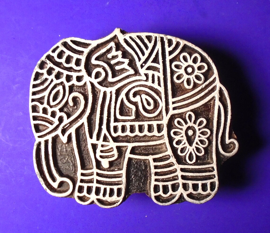 Elephant Hand Carved Wood Stamp Animal Indian Print Block Etsy
