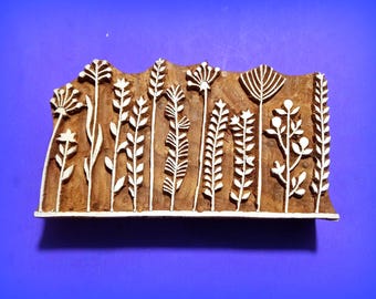 Large Wildflowers wood stamp Hand Carved Wild flowers Clay Pottery Fabric Textile Floral Indian Print Block