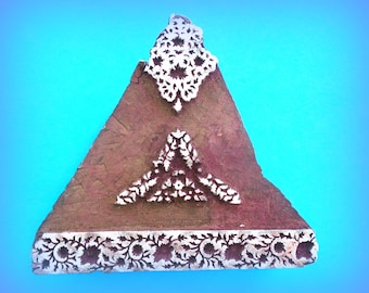 Vintage Large Old Wood Abstract Clay Pottery Hand Carved Old Indian Print Block Stamp (V56)