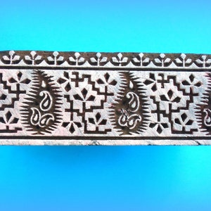 Paisley Hand Carved Old Indian Print Block Antique Vintage Large Wood Geometric Fabric Pottery Texile Batik Clay Border Stamp (V52)