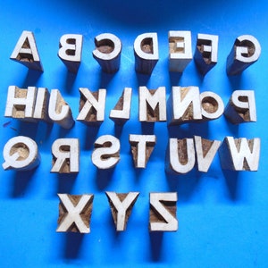 Capital Letters Alphabet Set Roman Script  Hand Carved Wood Pottery Textile Stamp Printing Blocks