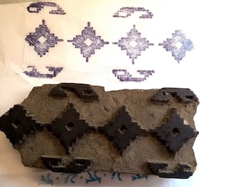 Antique Vintage Wood Tribal Diamond Geometric Texile Clay Border Stamp Hand Carved Old Indian Printing Block VBX4