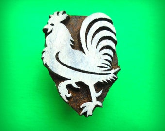 Rooster Stamp Farm Animal Bird Hand Carved Wood Fabric Textile Clay Pottery  Indian Printing Block