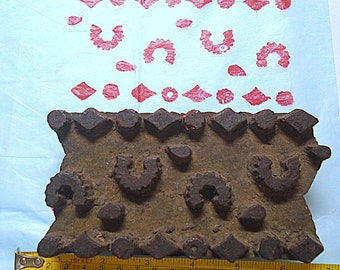 Geometric Flower Border Antique Vintage Large Wood Textile Clay Stamp Hand Carved Old Indian Print Block (V152)