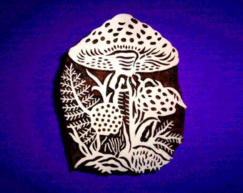 Hand Carved Mushroom Stamp for Fabric clay Pottery Nature Woodland Wood  Indian Print Block (A96)