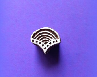 Small Fan Hand Carved Wood Pottery Stamp Fabric Printing Block SMBX3