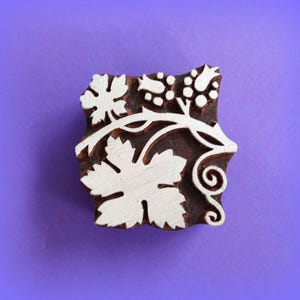 Grape Leaf and Vine Hand Carved Wood Square Textile Fabric Clay Stamp Indian Print Block