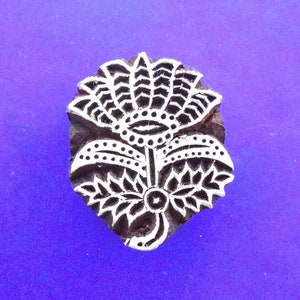Hand Carved Floral Thistle flower Pottery Wood Stamp Indian Print Block (FL104)