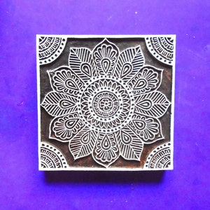Large Mandala Wood Stamp Hand Carved Square Textile Fabric Pottery Clay  Indian hand Printing Block