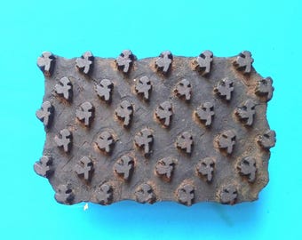 Antique Vintage Large Floral Wood Small Flower Stamp Hand Carved Old Indian Print Block (VBX5