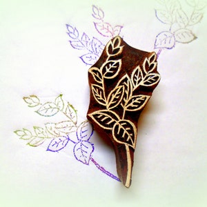 Sprig Leaf Bush Pottery Stamp Hand Carved Wood Nature  Clay Textile Indian Print Block