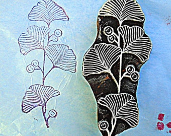 Hand Carved Ginko Leaf Stalk Wood Printing Block for Pottery Clay Textile Batik Fabric