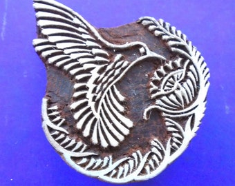 Kolibri Blume handgeschnitzter Stempel Stoff Textil indischer Druckblock
