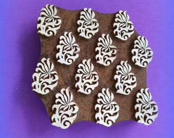 Large 6 Inch Square Wood Stamp Floral Flower Hand Carved  Textile Fabric Pottery Indian Print Block