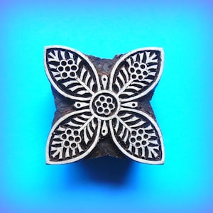 Square Leaf Wood Stamp Hand Carved  Fabric Textile Pottery henna Indian Print Block