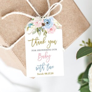 Editable Floral Gender Reveal Favor Tag: Pink & Blue (Digital Download)