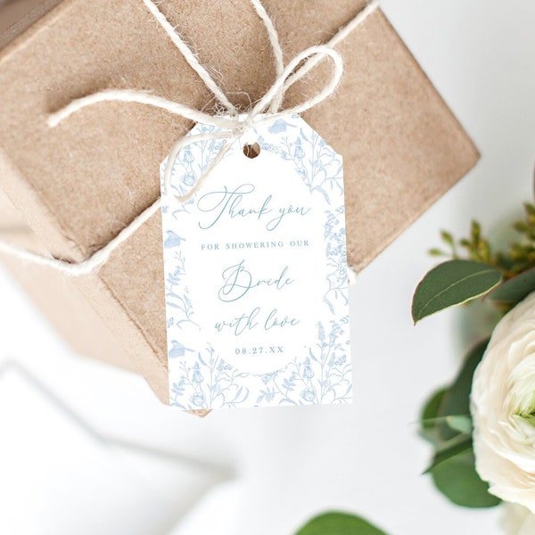 Toile De Jouy Bridal Shower Favor Tag, Toile Blue Bridal Shower tag, Thank You Gift Tags