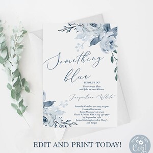 Dusty Blue Floral Bridal Shower Invitation: Editable Template