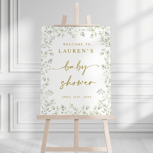 Baby&#39;s Breath Baby Shower Welcome Sign: Floral Decor (Editable Digital Download)