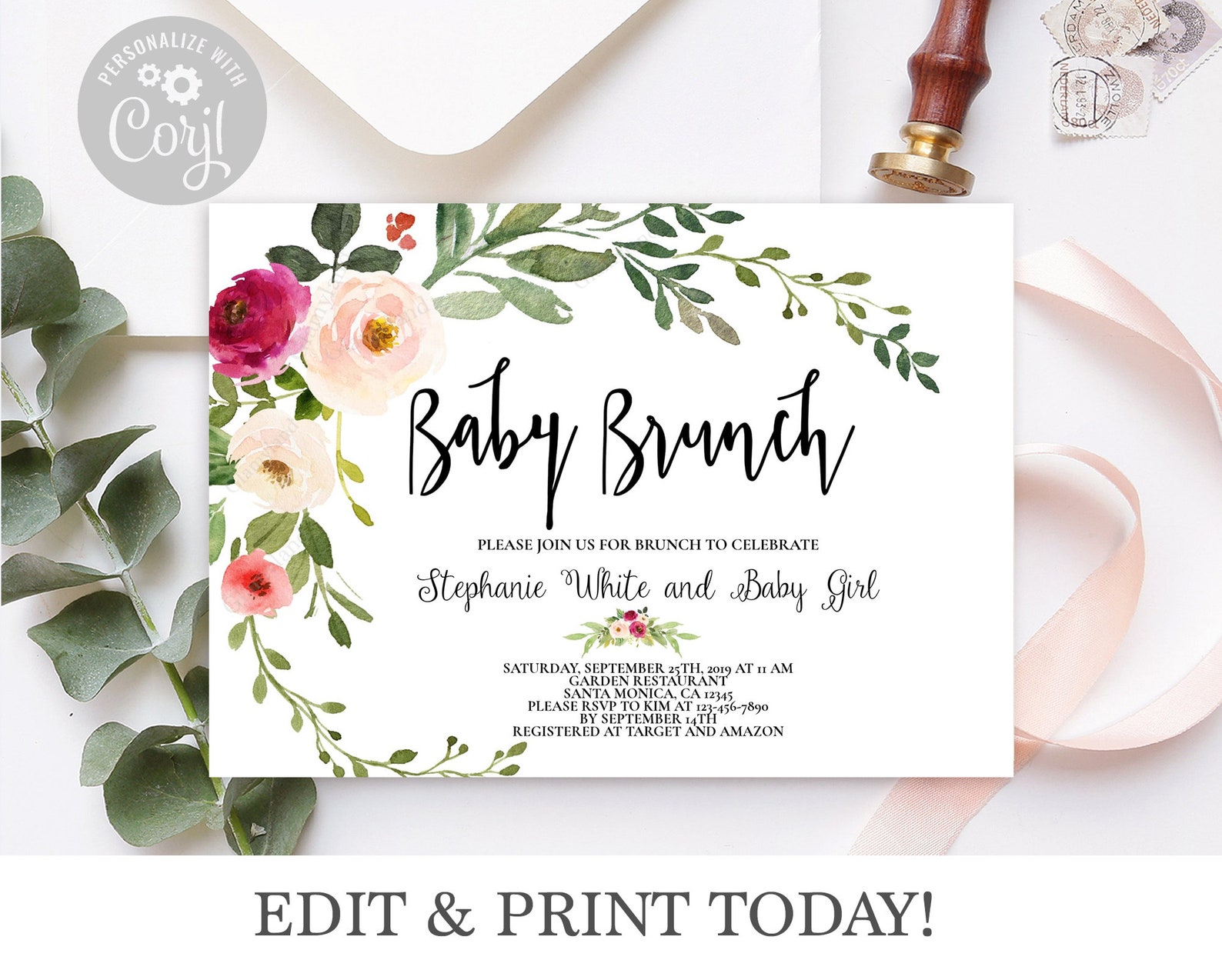 Baby Shower Brunch Invitation Baby Brunch Girl Invite Etsy