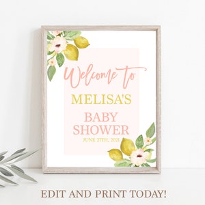 Lemons Welcome sign, printable shower sign, instant download printable sign, lemons pink sign, citrus, lemon theme