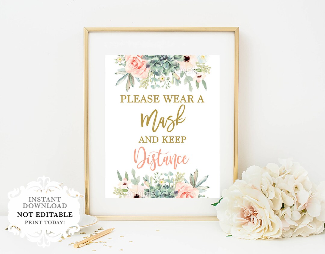 Please Wear a Mask and Keep Distance Sign, Instant Download Printable ...