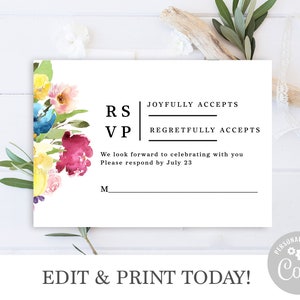 Boho wedding invitation download bright and colorful wedding invitation, colorful botanical garden wedding invitation suit zdjęcie 4