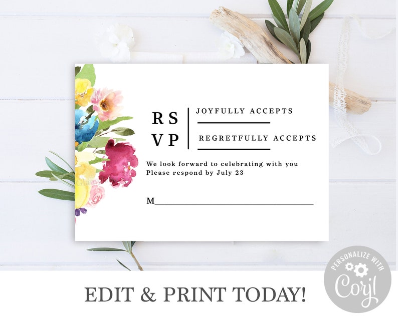 Boho wedding invitation download bright and colorful wedding invitation, colorful botanical garden wedding invitation suit image 4