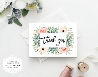 Succulents thank you cards, floral, wedding