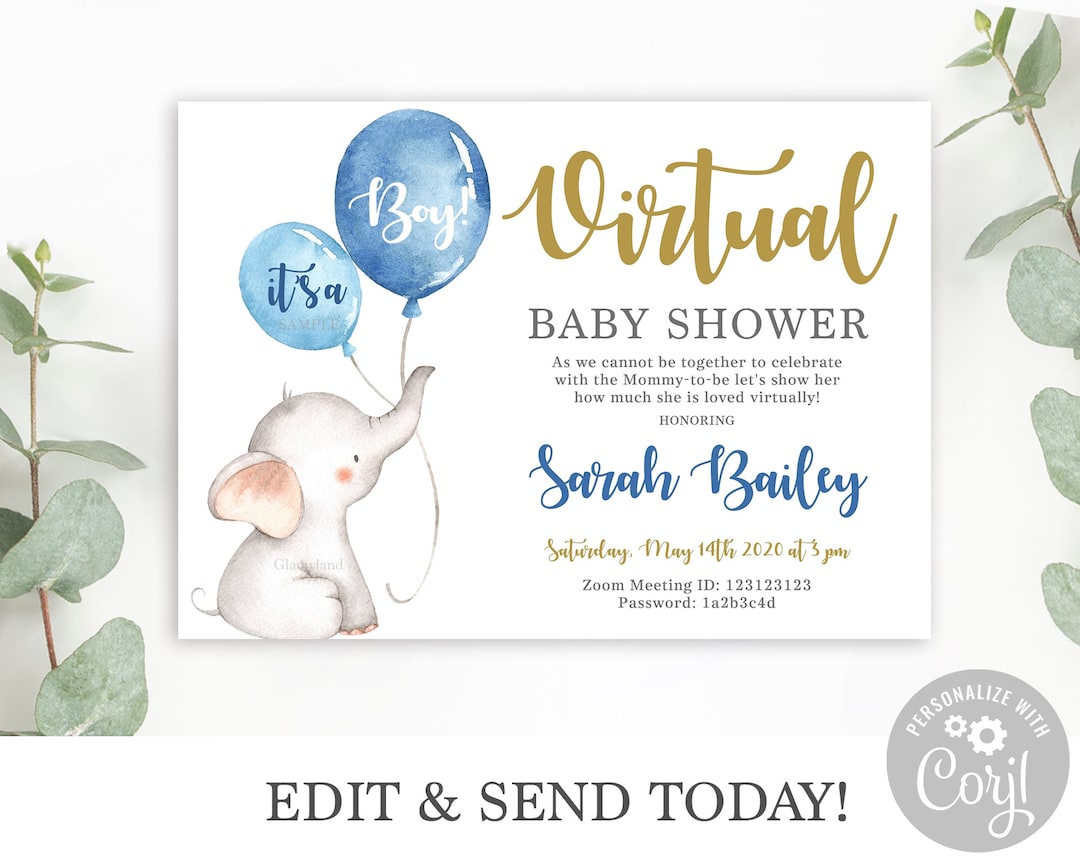 Virtual Baby Shower Invitation Boy, Boy Zoom Baby Shower Invitation