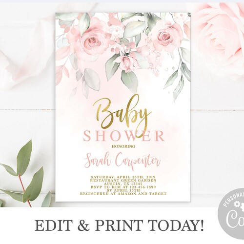 Printable Baby Shower Invitation Girl Editable Invitation - Etsy